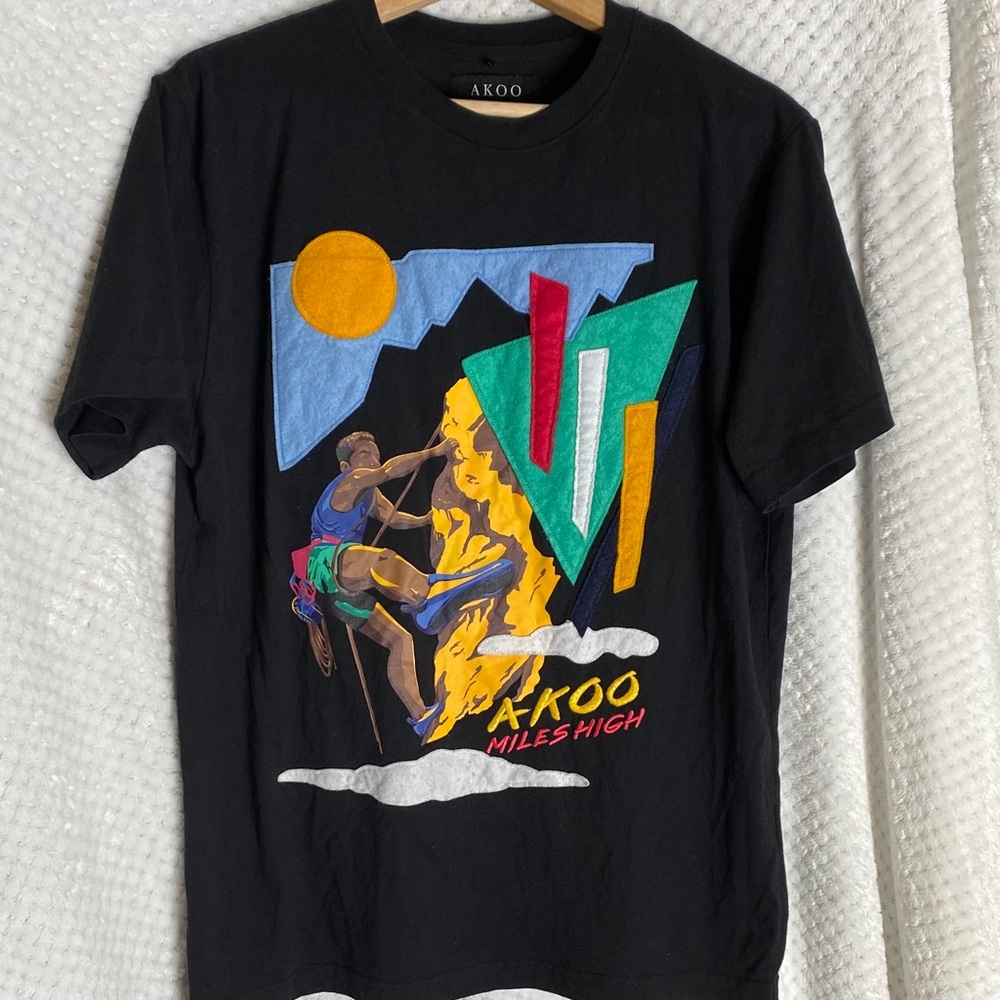Akoo Black Graphic Tee with Colorful Miles High Design